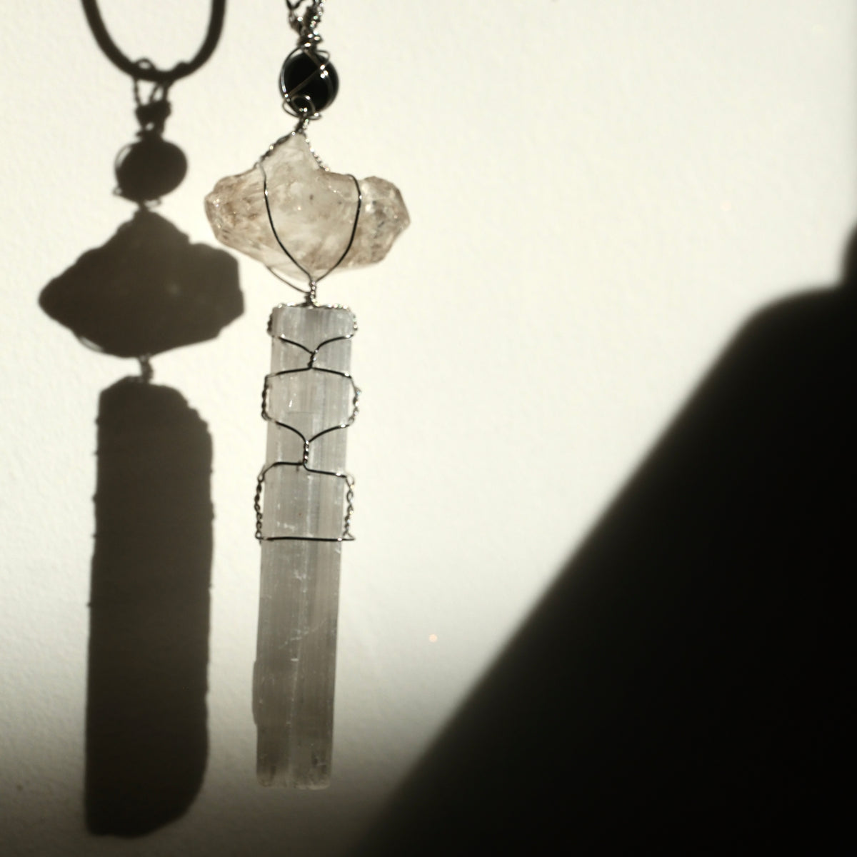 Handmade Selenite Elestial Quartz & Black Tourmaline Necklace ￼