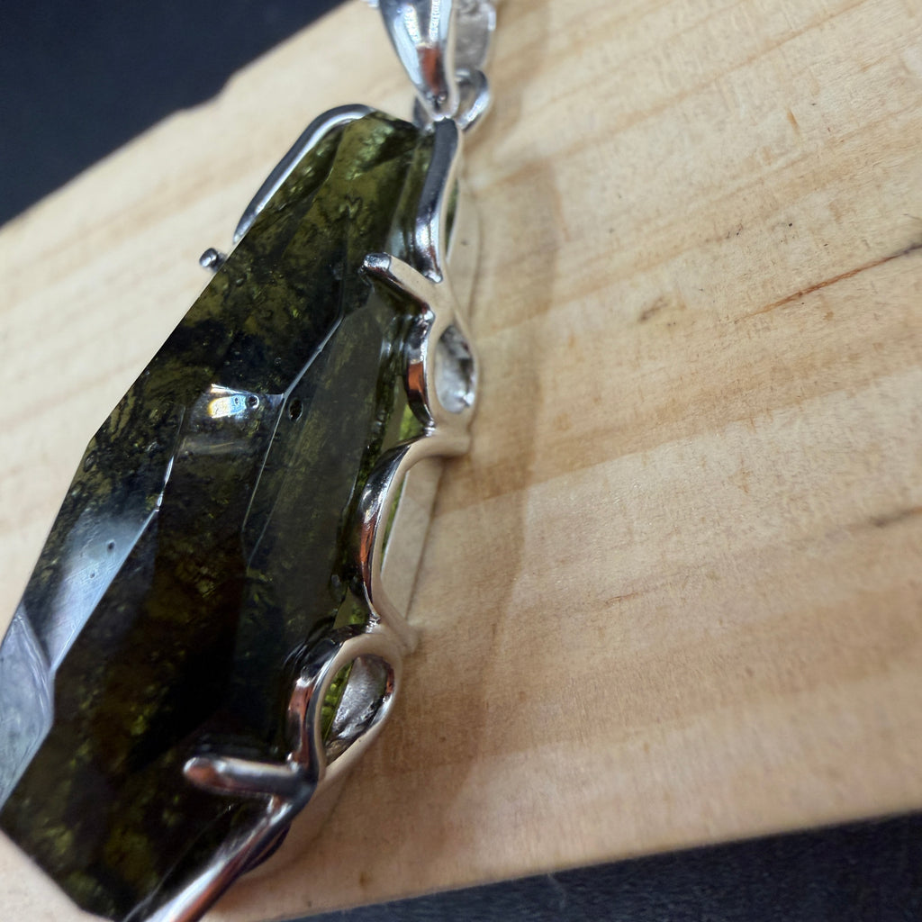 Large Moldavite Freeform S925 Certified Necklace