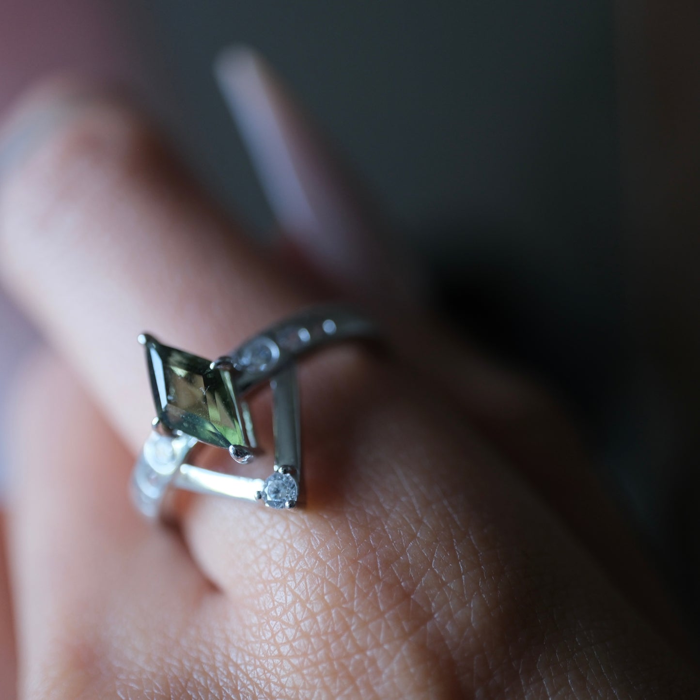 Moldavite Intention Ring close-up