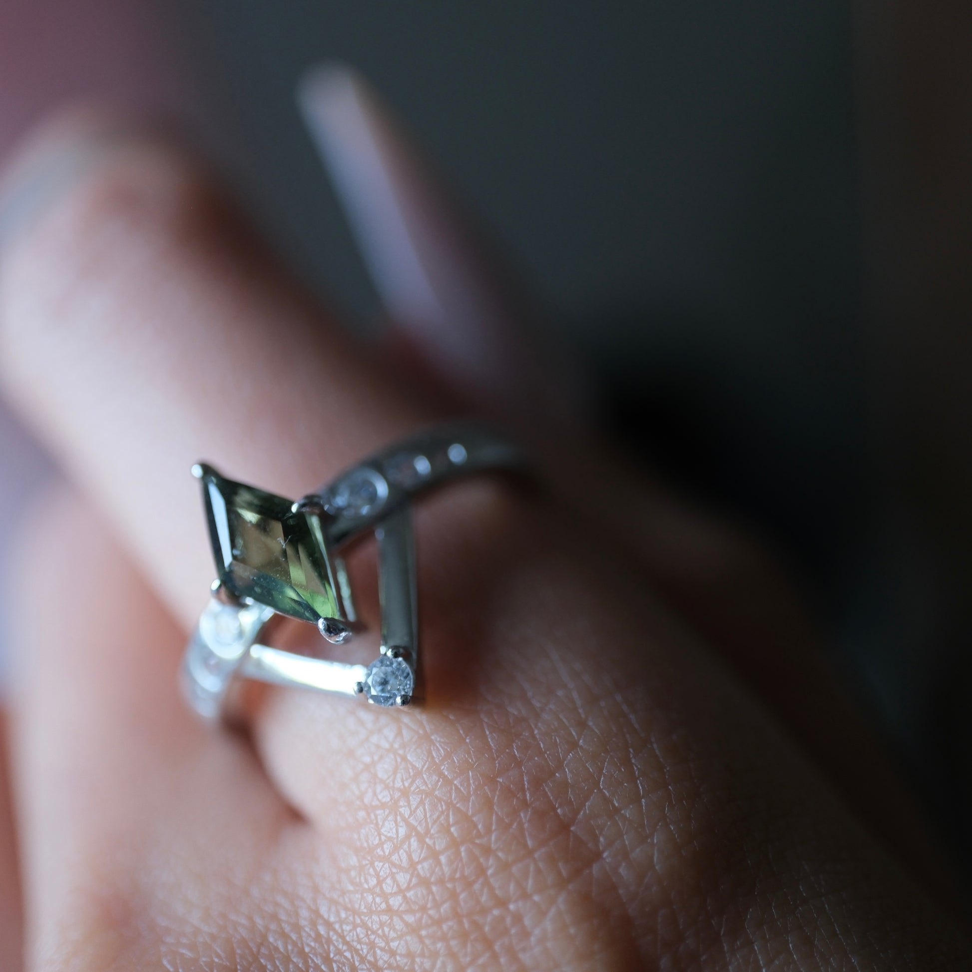 Moldavite Intention Ring close-up