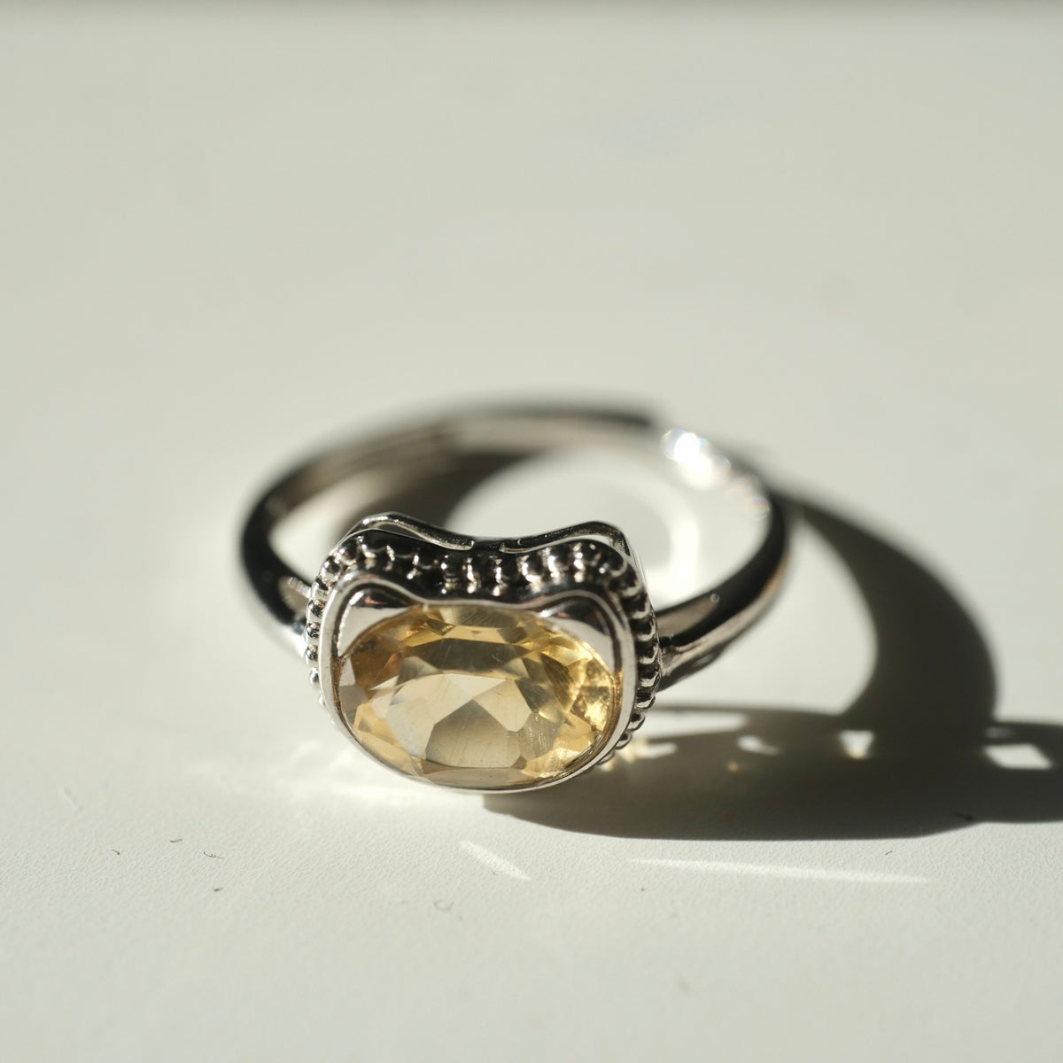 Halloween Citrine Cat S925 Adjustable Ring