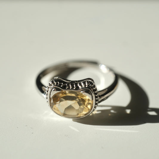 Halloween Citrine Cat S925 Adjustable Ring