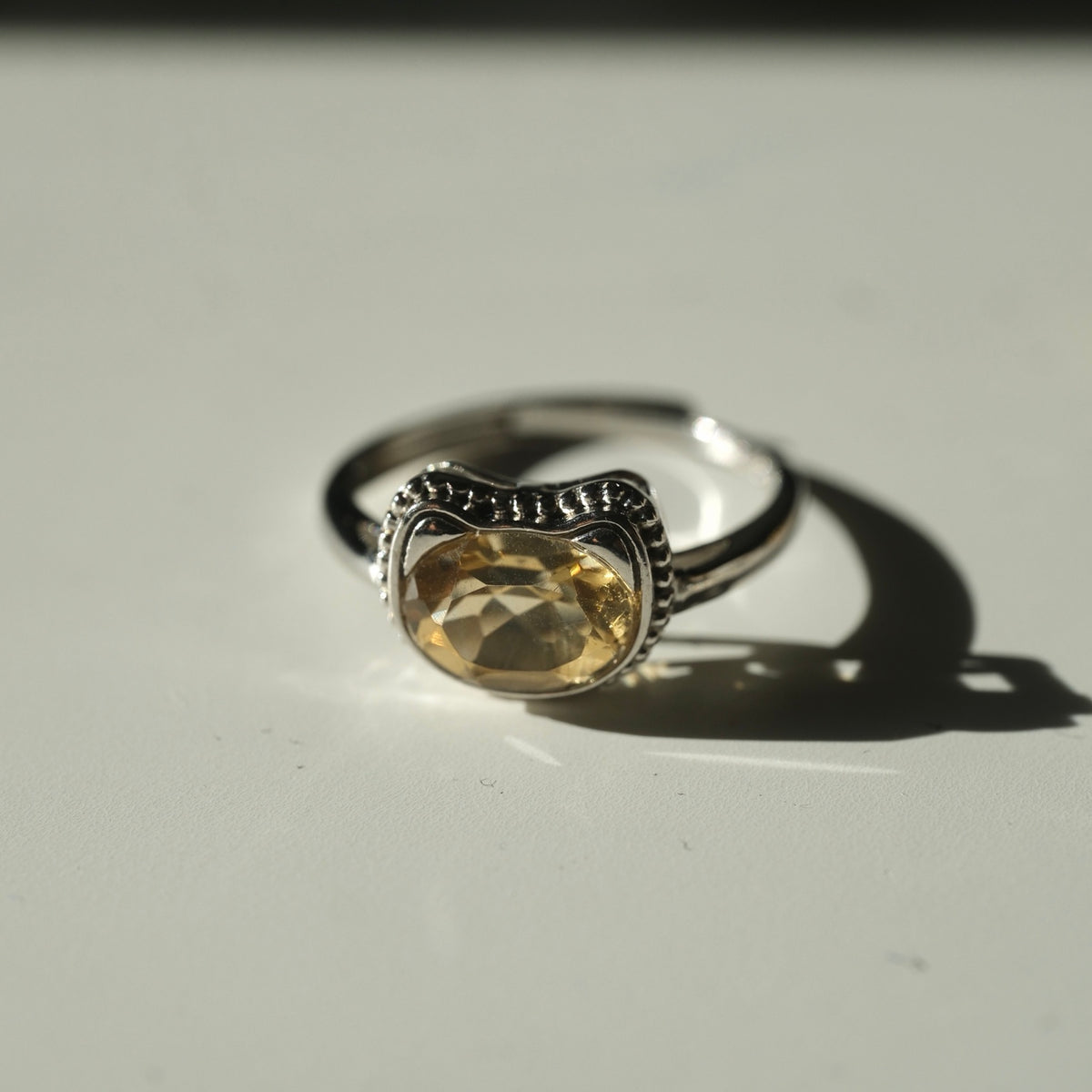 Halloween Citrine Cat S925 Adjustable Ring