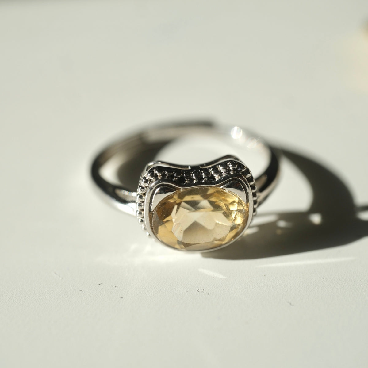 Halloween Citrine Cat S925 Adjustable Ring