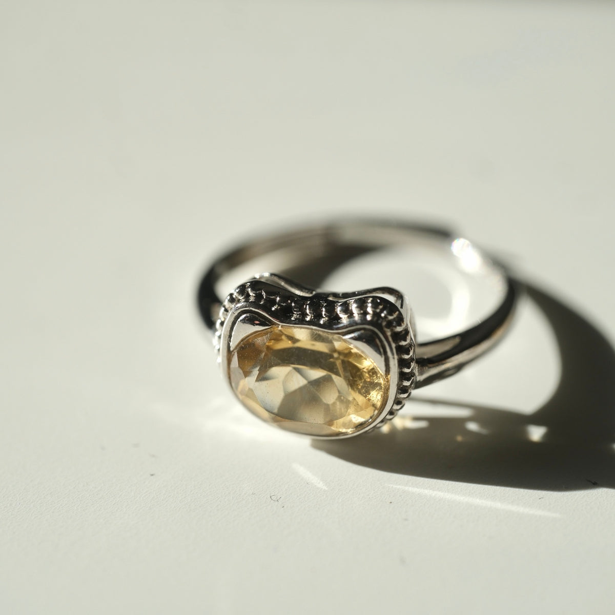Halloween Citrine Cat S925 Adjustable Ring