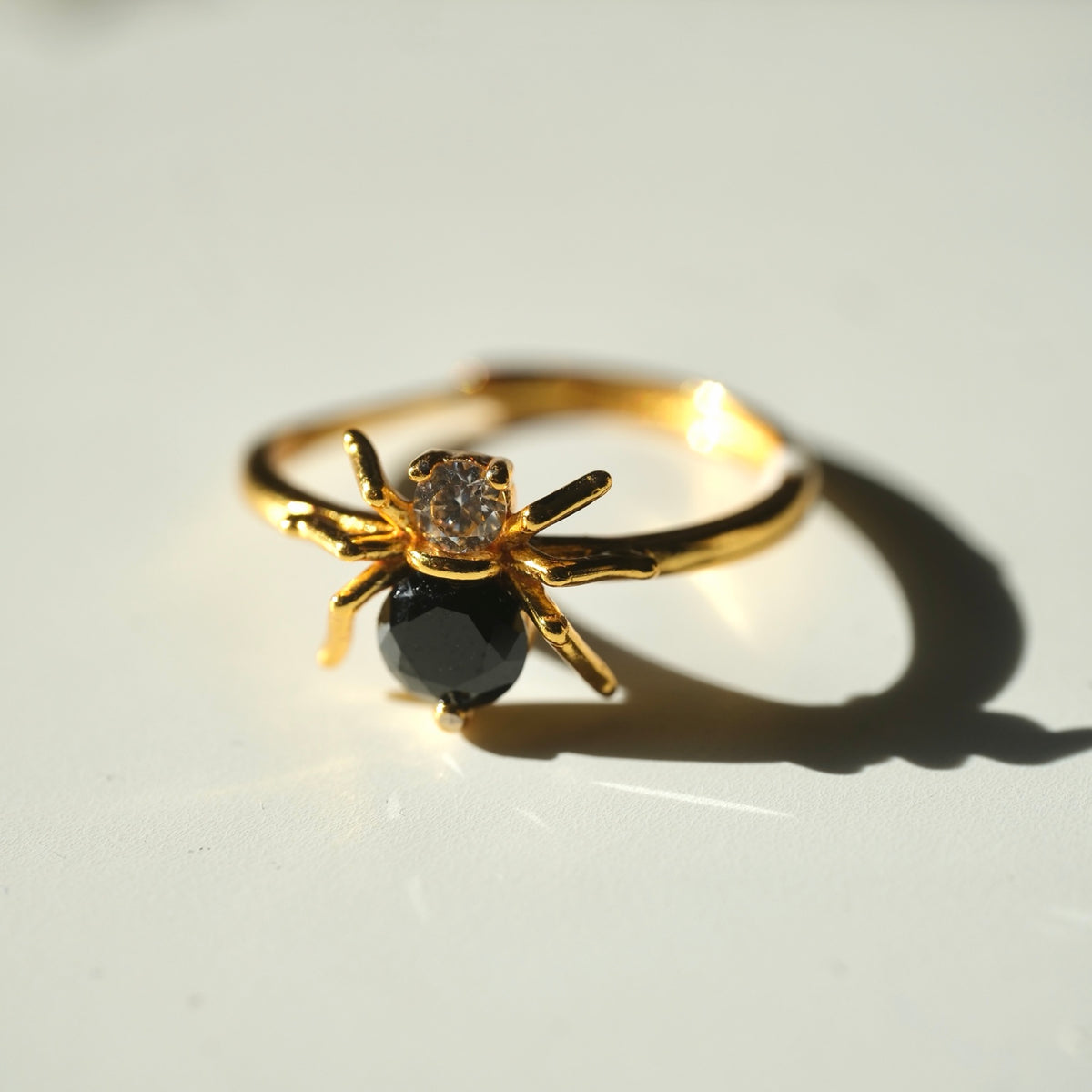 Halloween Obsidian Spider S925 Adjustable Ring