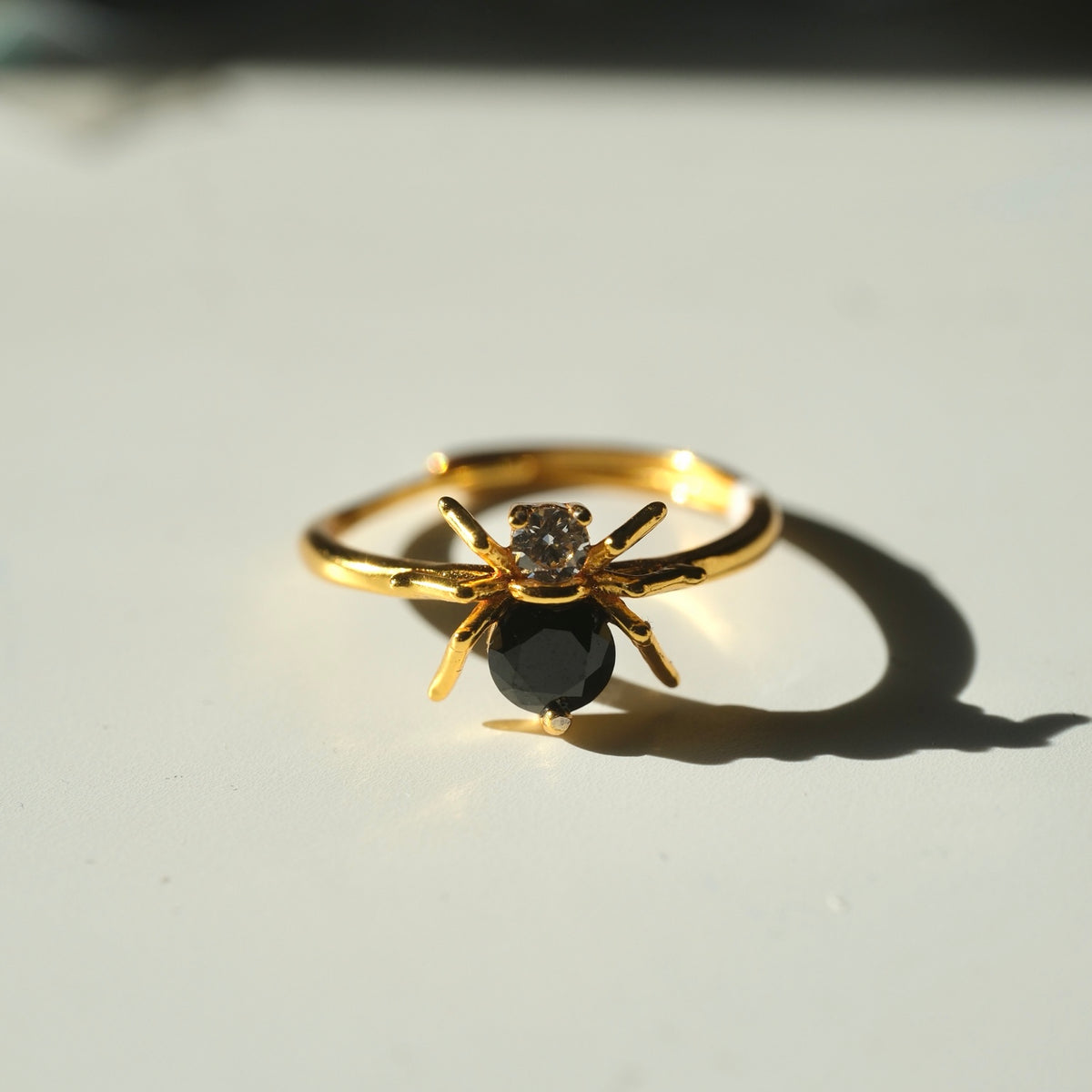 Halloween Obsidian Spider S925 Adjustable Ring