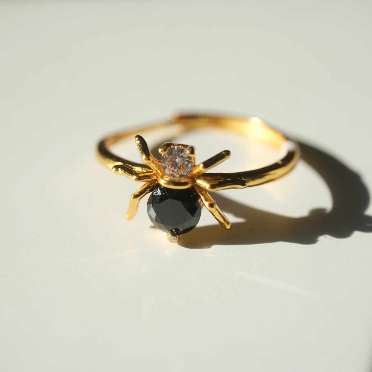 Halloween Obsidian Spider S925 Adjustable Ring