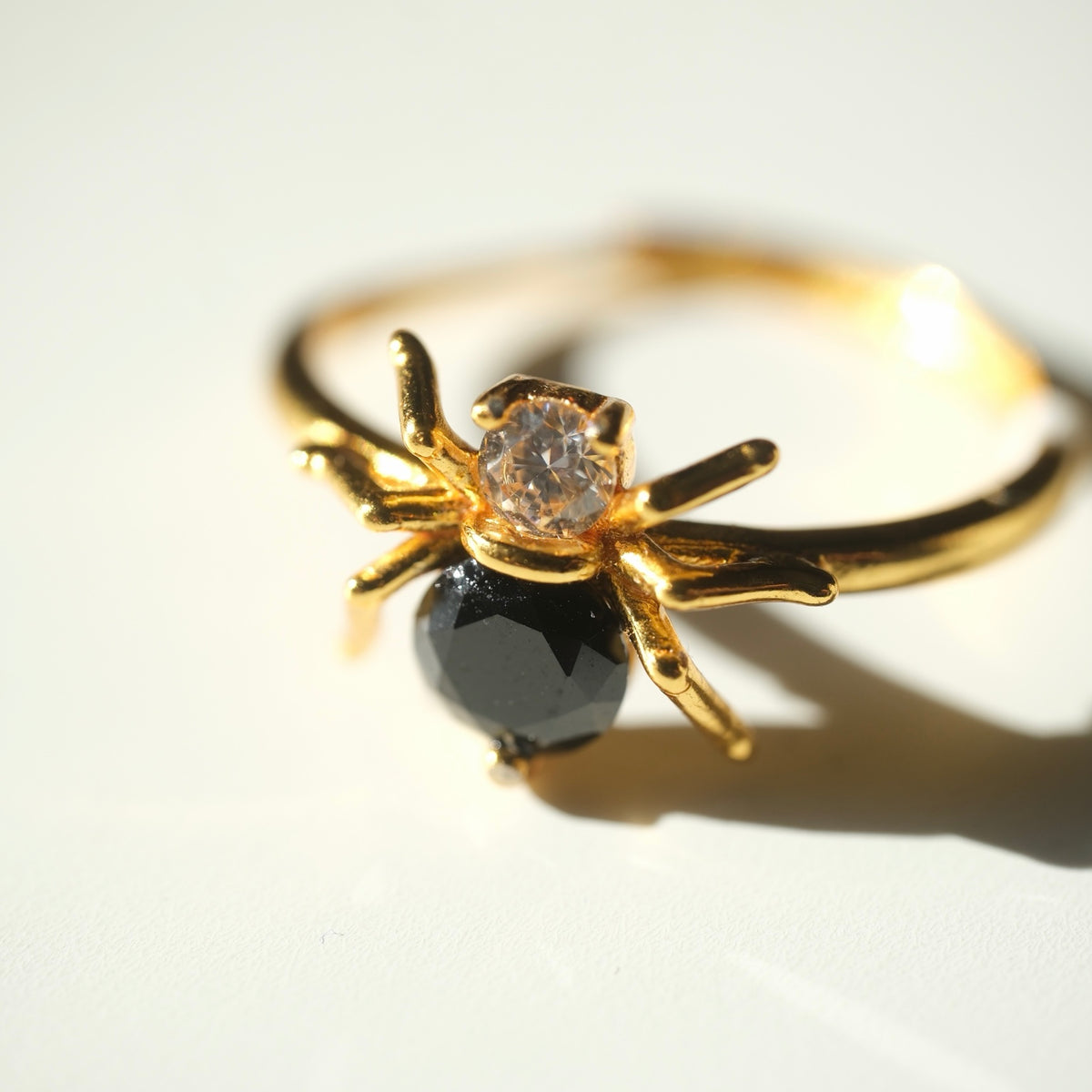 Halloween Obsidian Spider S925 Adjustable Ring