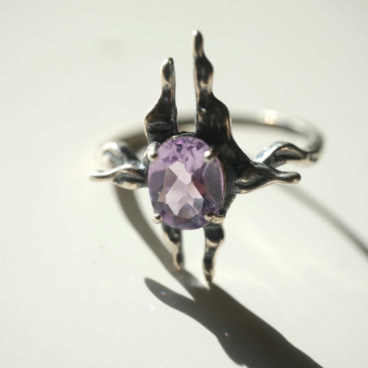 Halloween Amethyst Gothic S925 Adjustable Ring