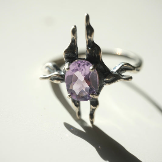 Halloween Amethyst Gothic S925 Adjustable Ring