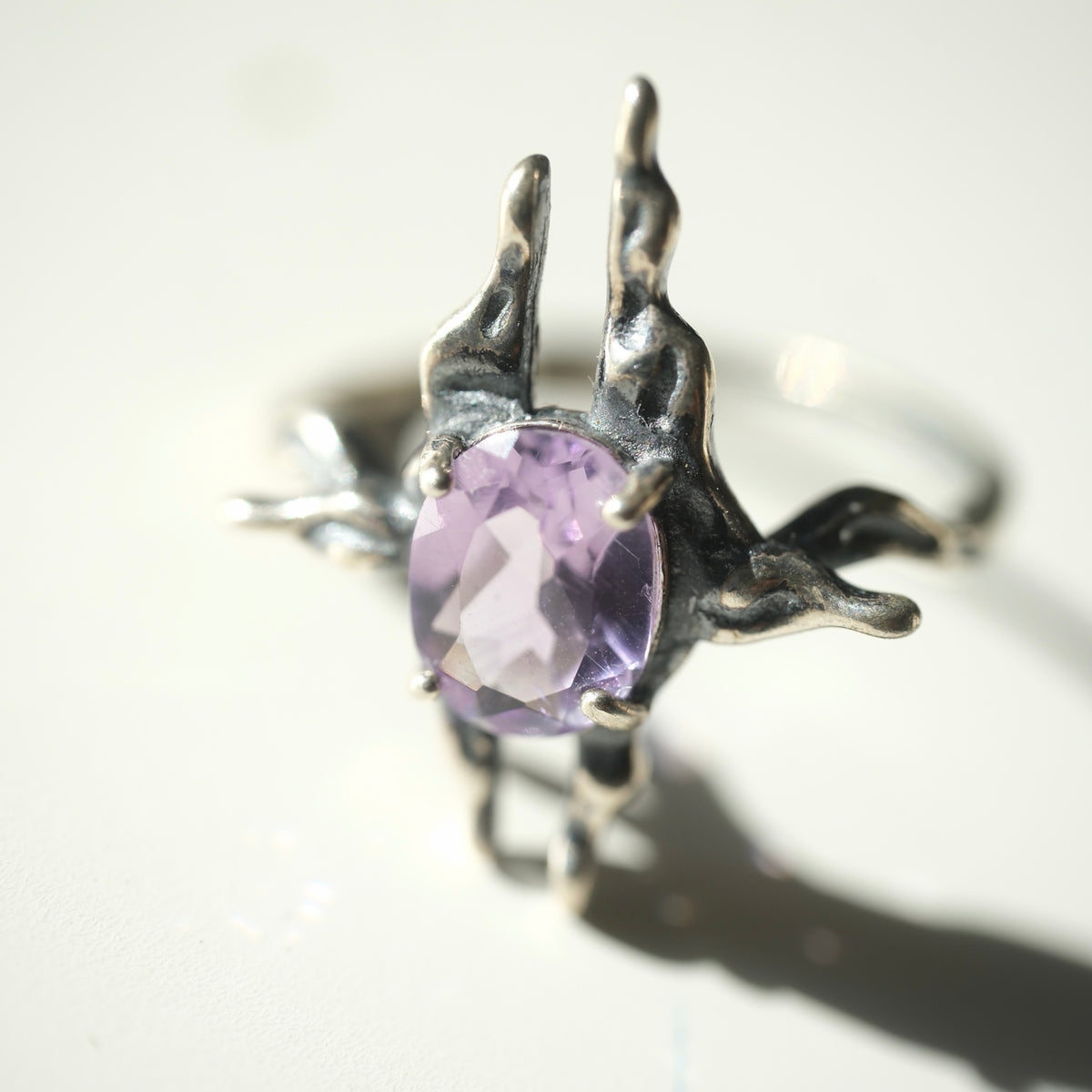 Halloween Amethyst Gothic S925 Adjustable Ring