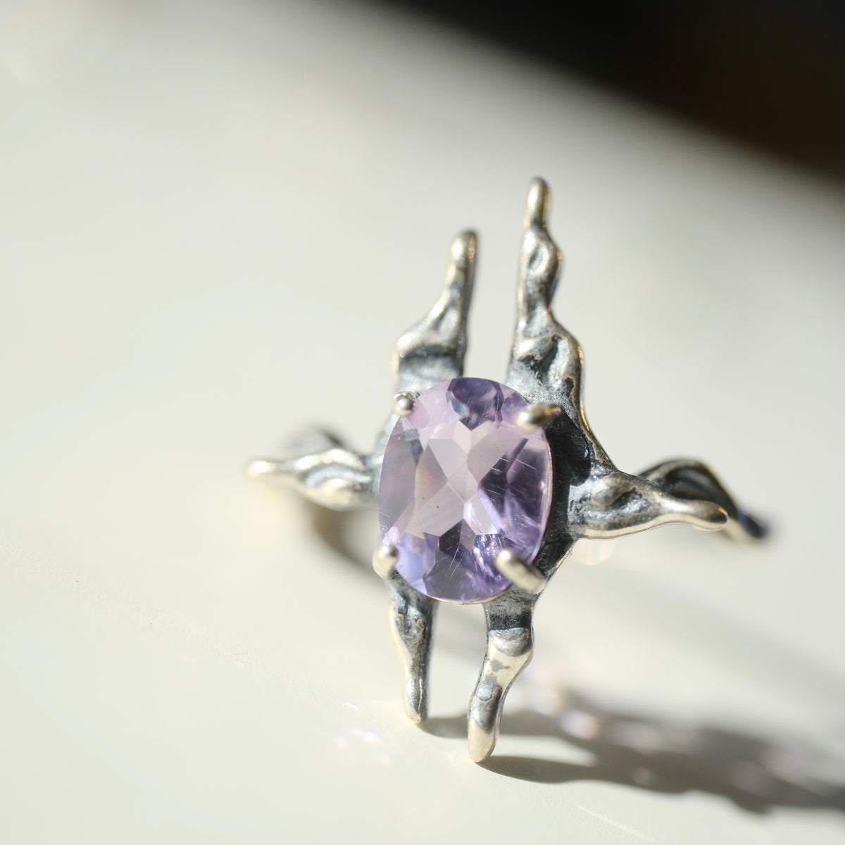 Halloween Amethyst Gothic S925 Adjustable Ring