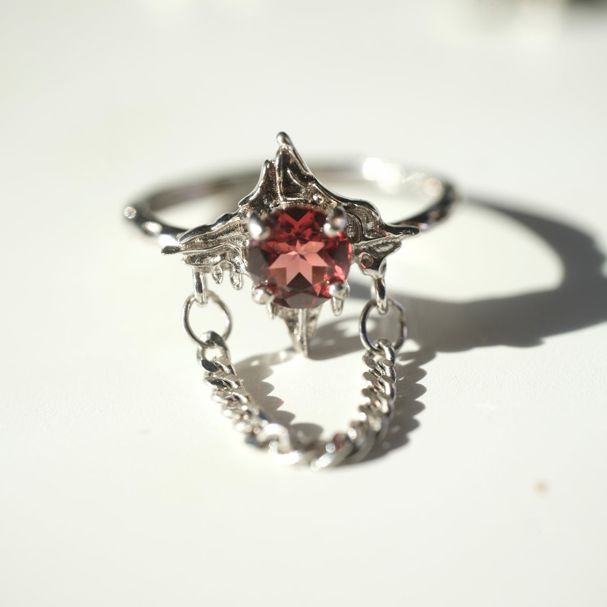 Halloween Garnet Gothic Chain S925 Adjustable Ring