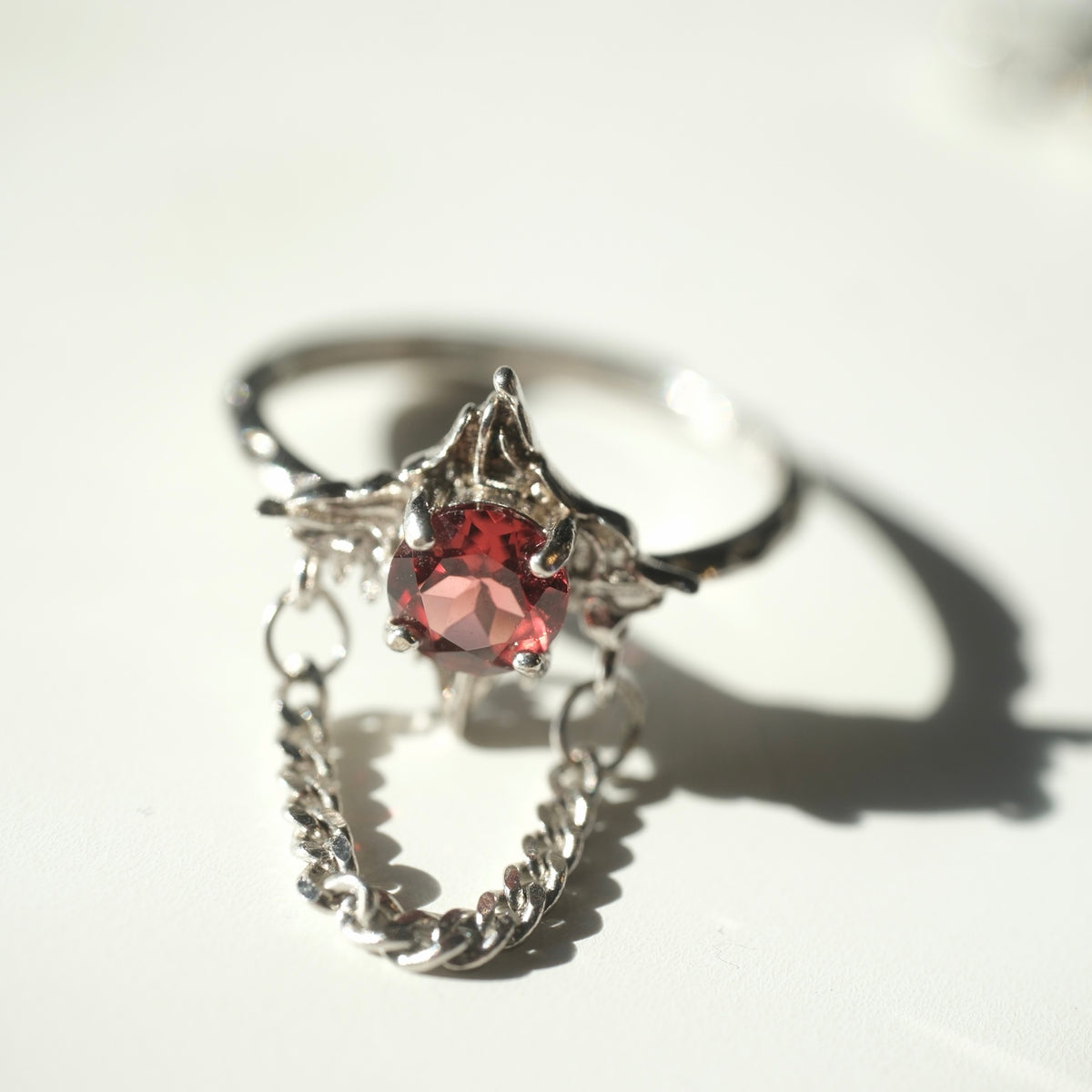 Halloween Garnet Gothic Chain S925 Adjustable Ring