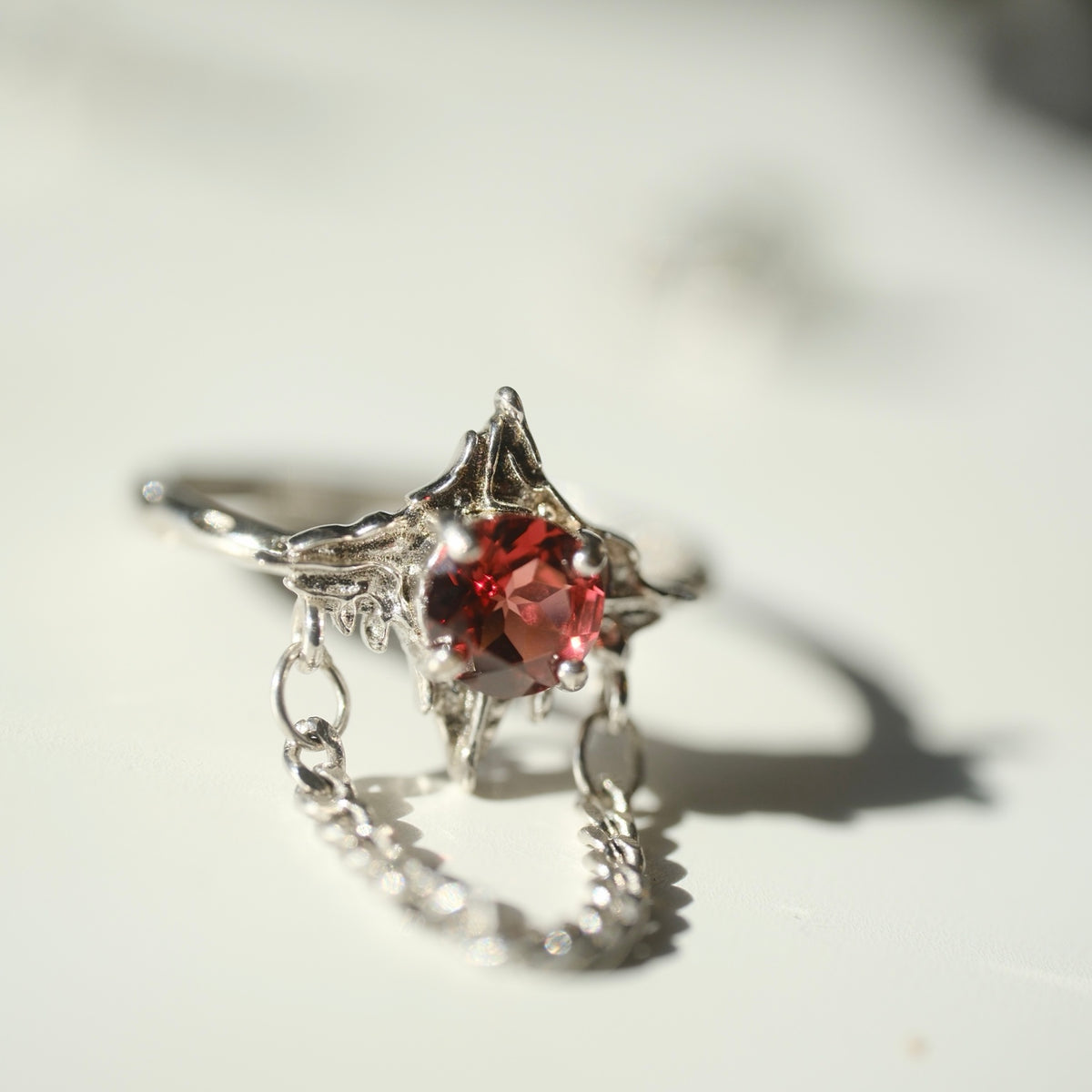 Halloween Garnet Gothic Chain S925 Adjustable Ring