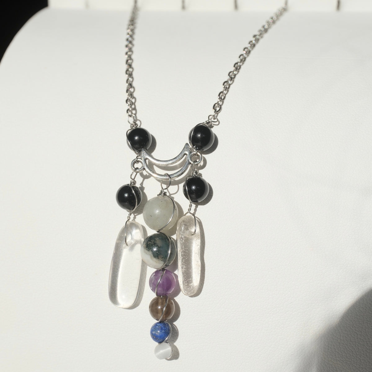 Halloween Handmade Clear Quartz, Onyx & Intuitive Protection Crystals Necklace
