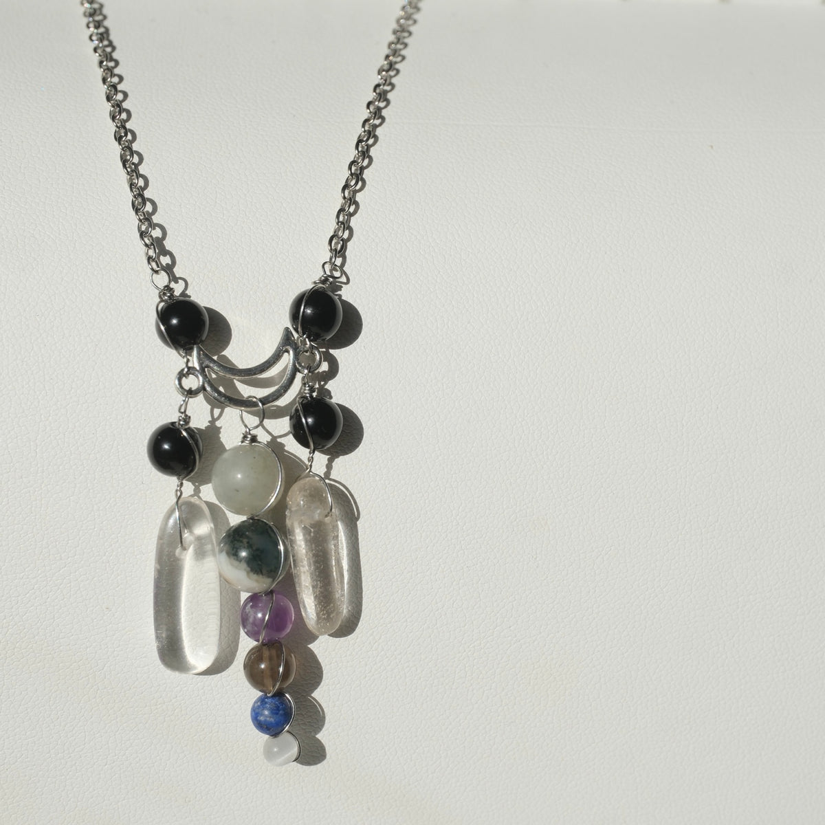 Halloween Handmade Clear Quartz, Onyx & Intuitive Protection Crystals Necklace