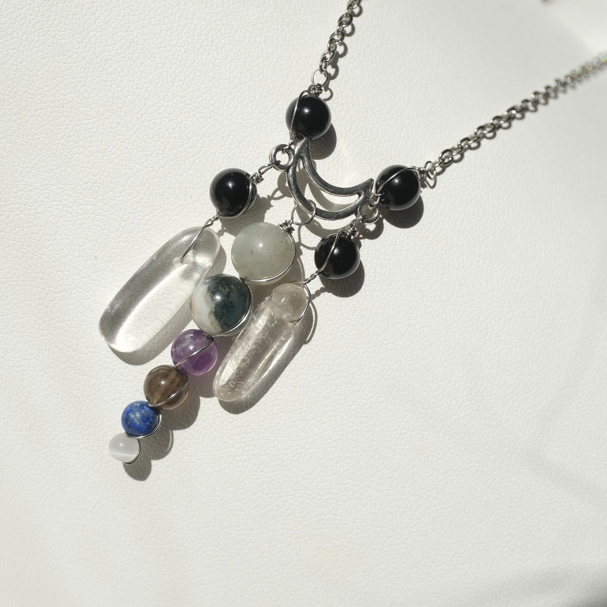 Halloween Handmade Clear Quartz, Onyx & Intuitive Protection Crystals Necklace