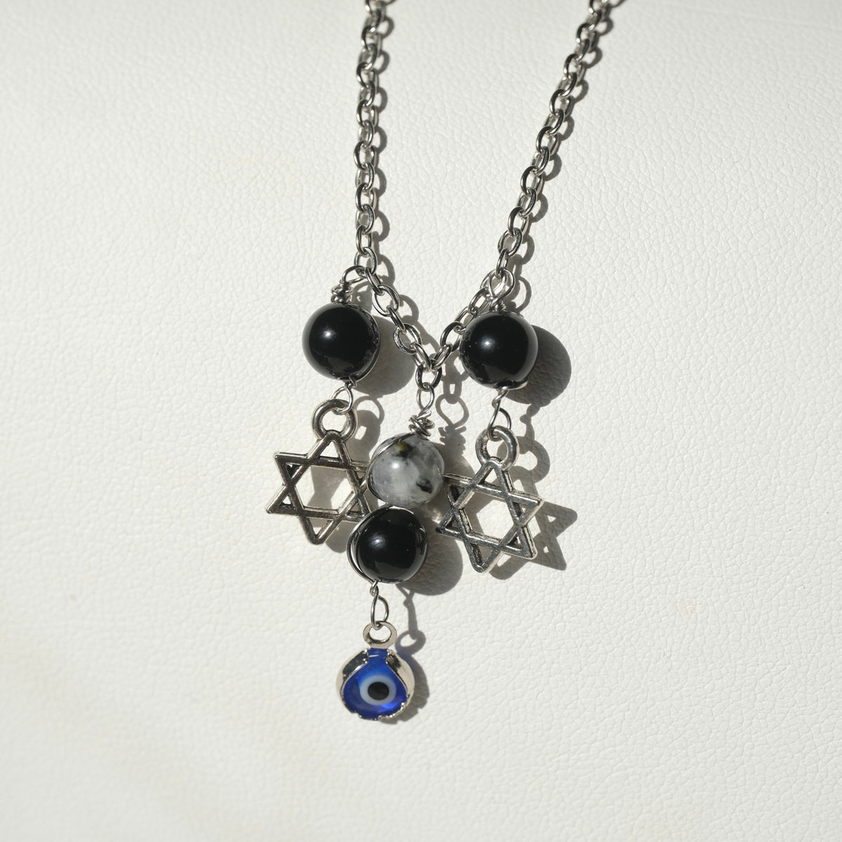 Halloween Handmade Clear Quartz, Onyx & Intuitive Protection Crystals Necklace