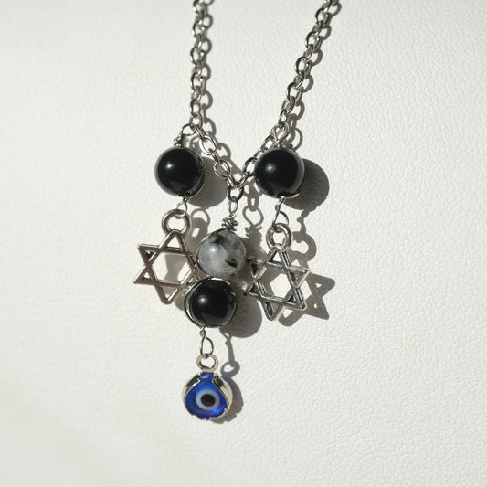 Halloween Handmade Black Onyx & Moonstone Protection Necklace