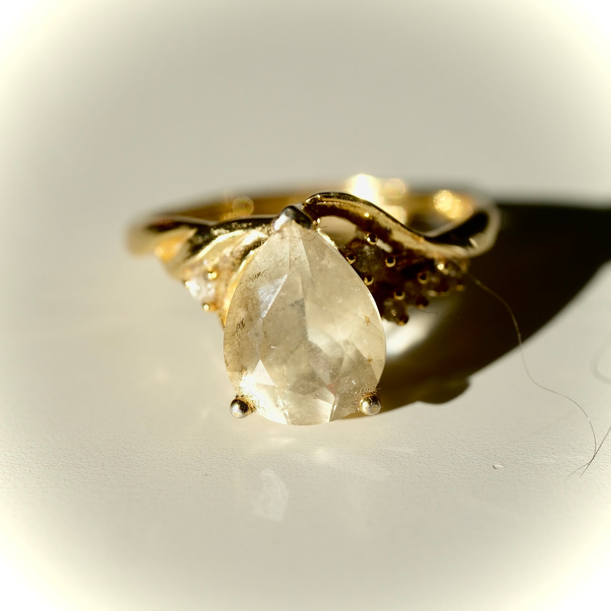 Libyan Desert Glass Teardrop Gold S925 Certified Adjustable Ring