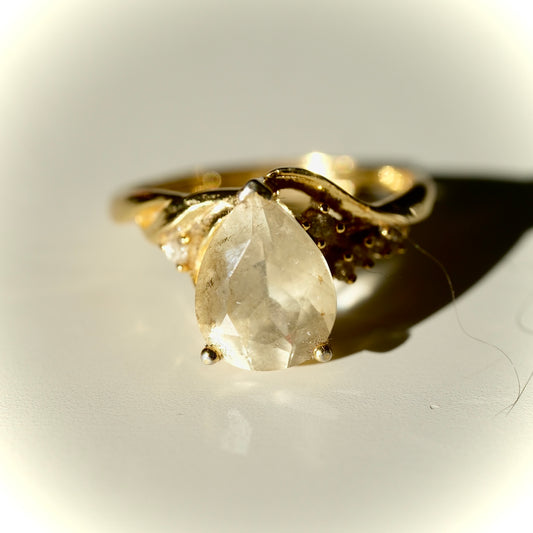 Libyan Desert Glass Teardrop Gold S925 Certified Adjustable Ring