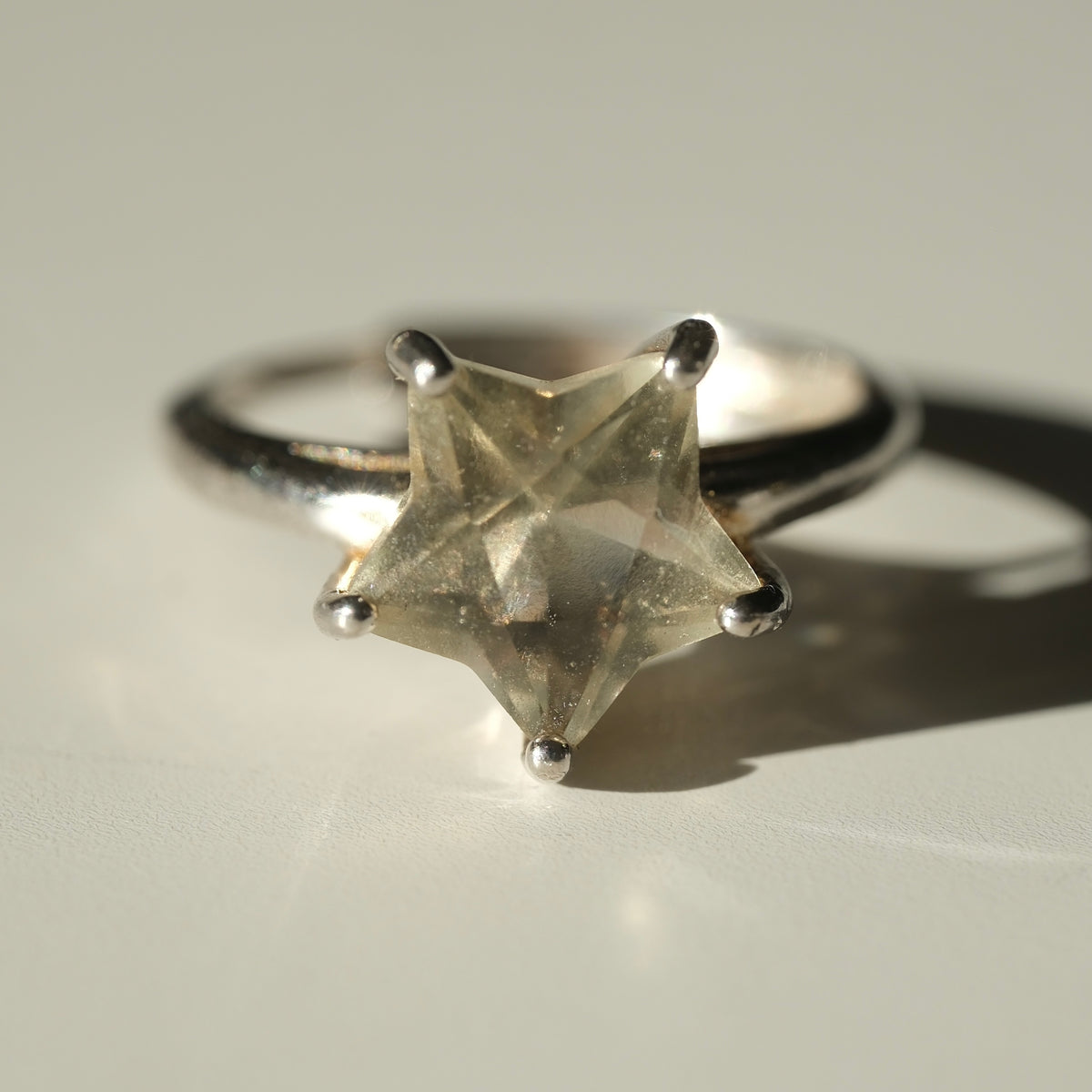 Libyan Desert Glass Star S925 Adjustable Certified Ring