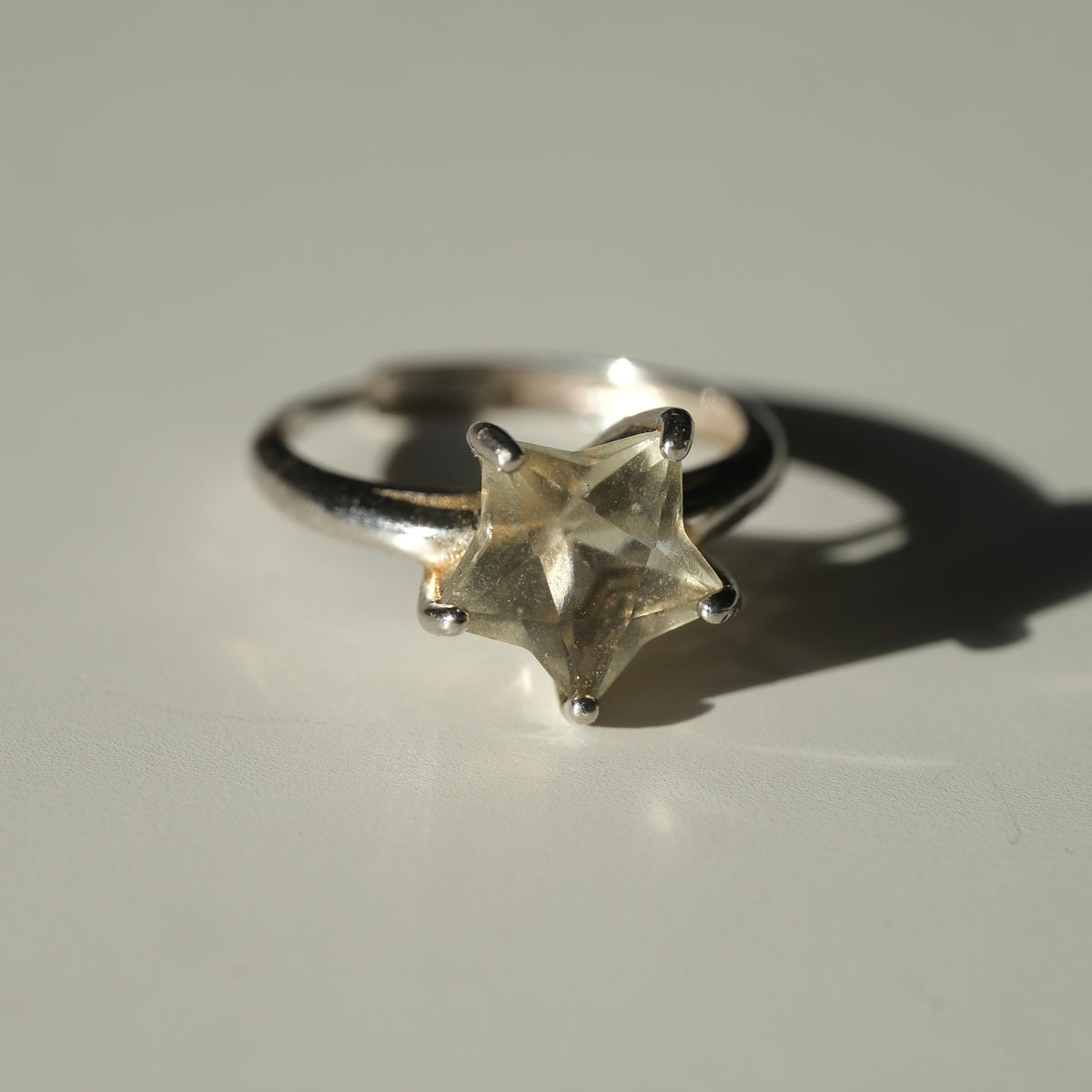 Libyan Desert Glass Star S925 Adjustable Certified Ring