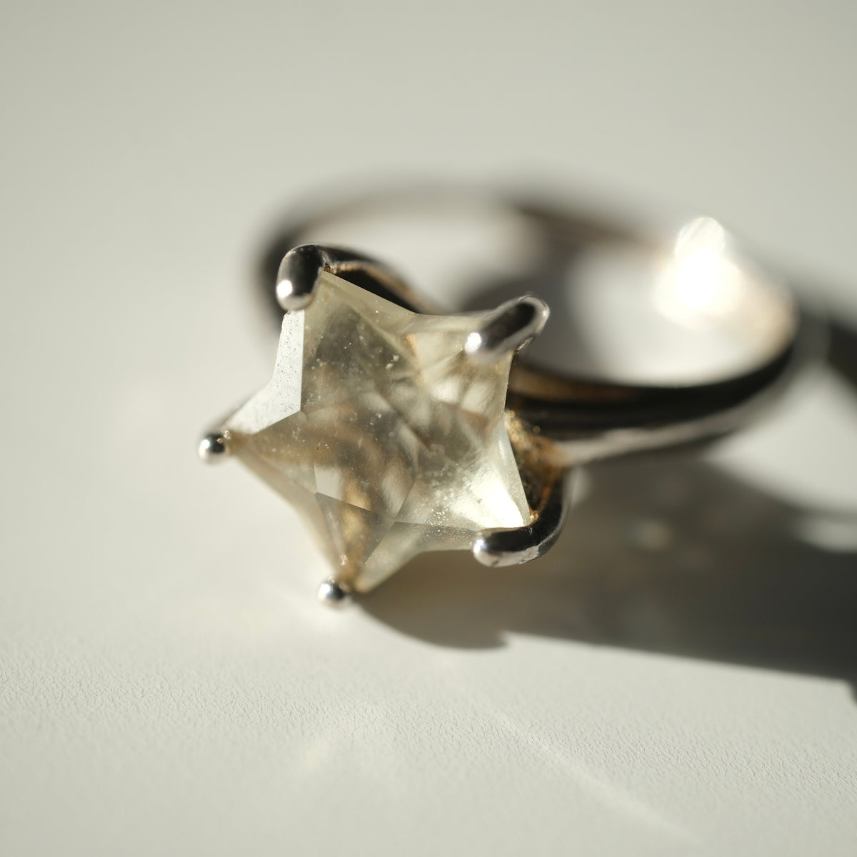 Libyan Desert Glass Star S925 Adjustable Certified Ring