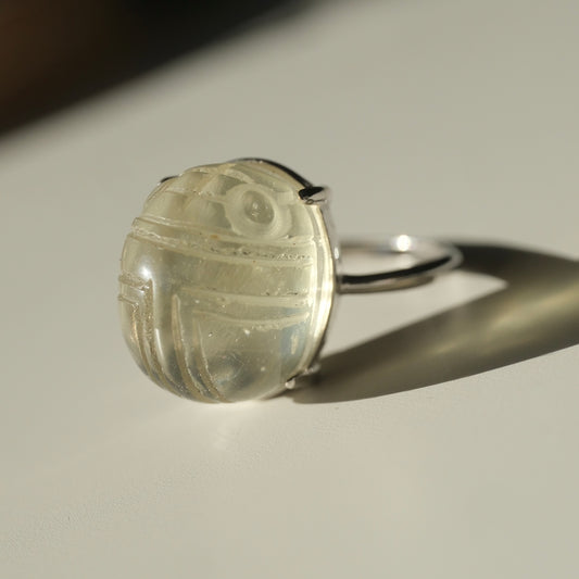 Large Libyan Desert Glass S925 Certified Adjustable Ring