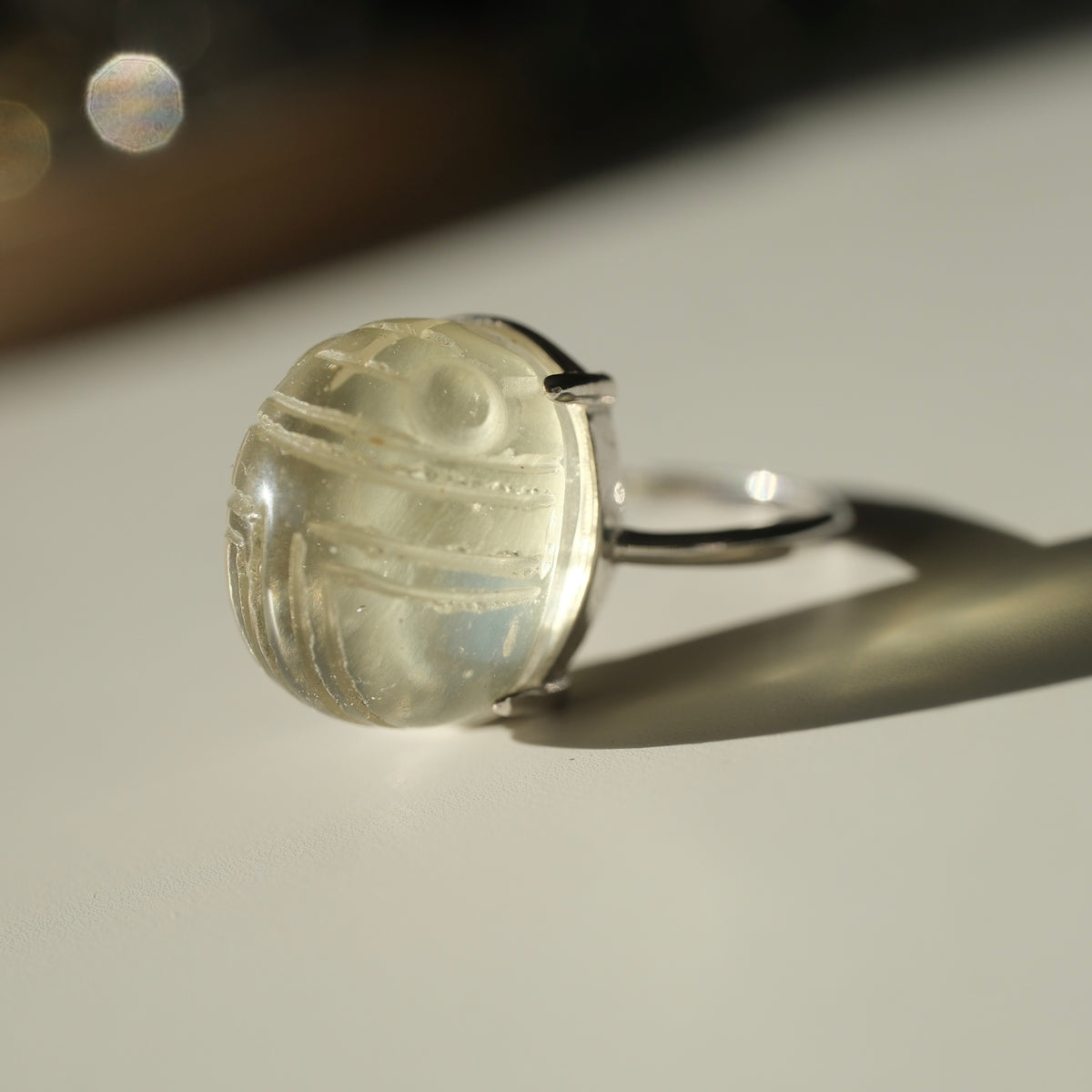 Large Libyan Desert Glass S925 Certified Adjustable Ring