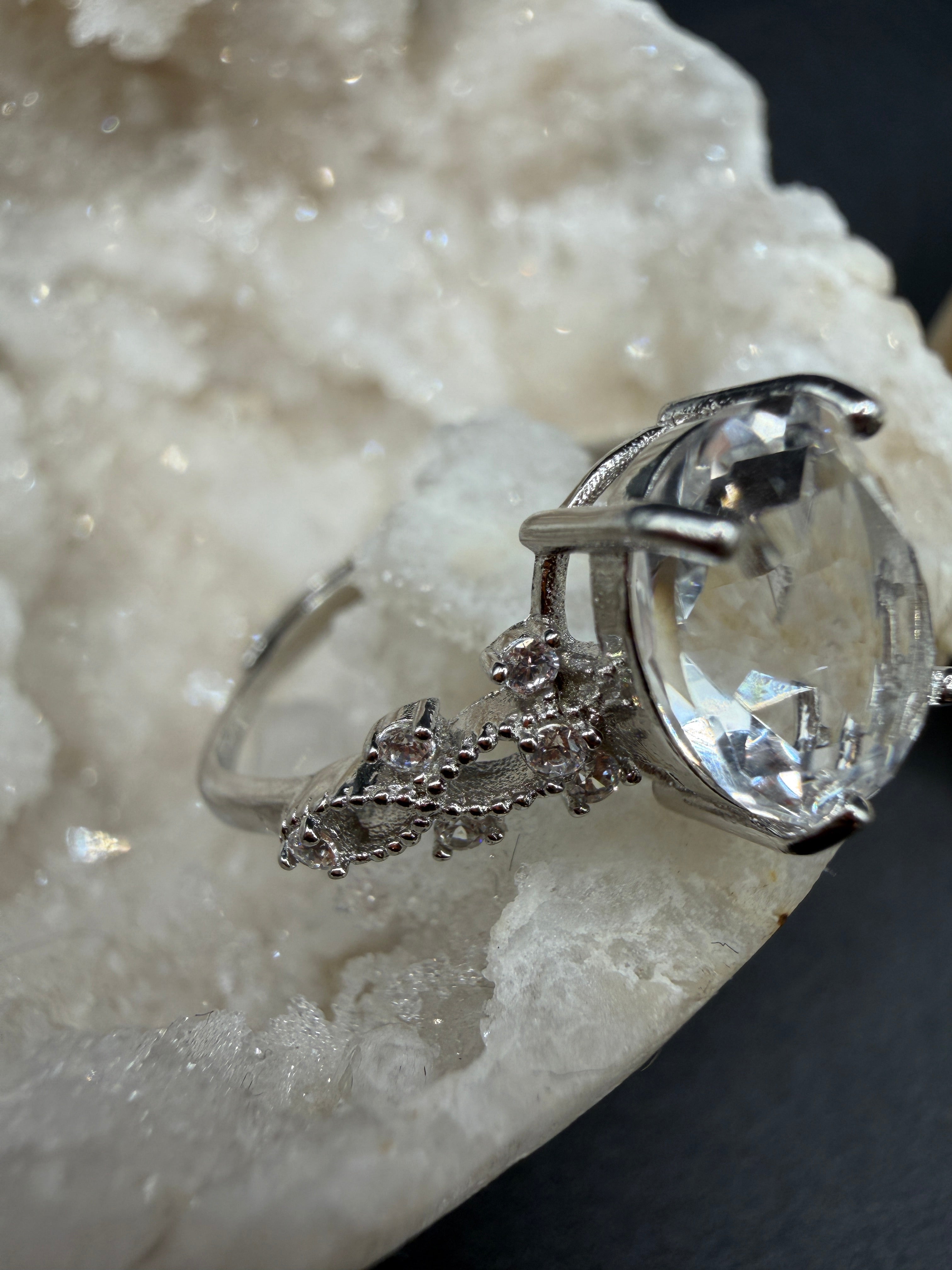 Clear Quartz S925 Adjustable Ring