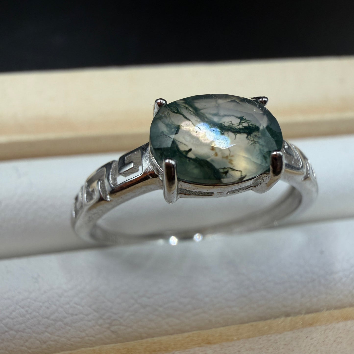 Moss Agate S925 Adjustable Ring