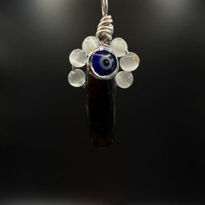 Protection Obsidian Selenite and Evil Eye Handmade S925 Necklace