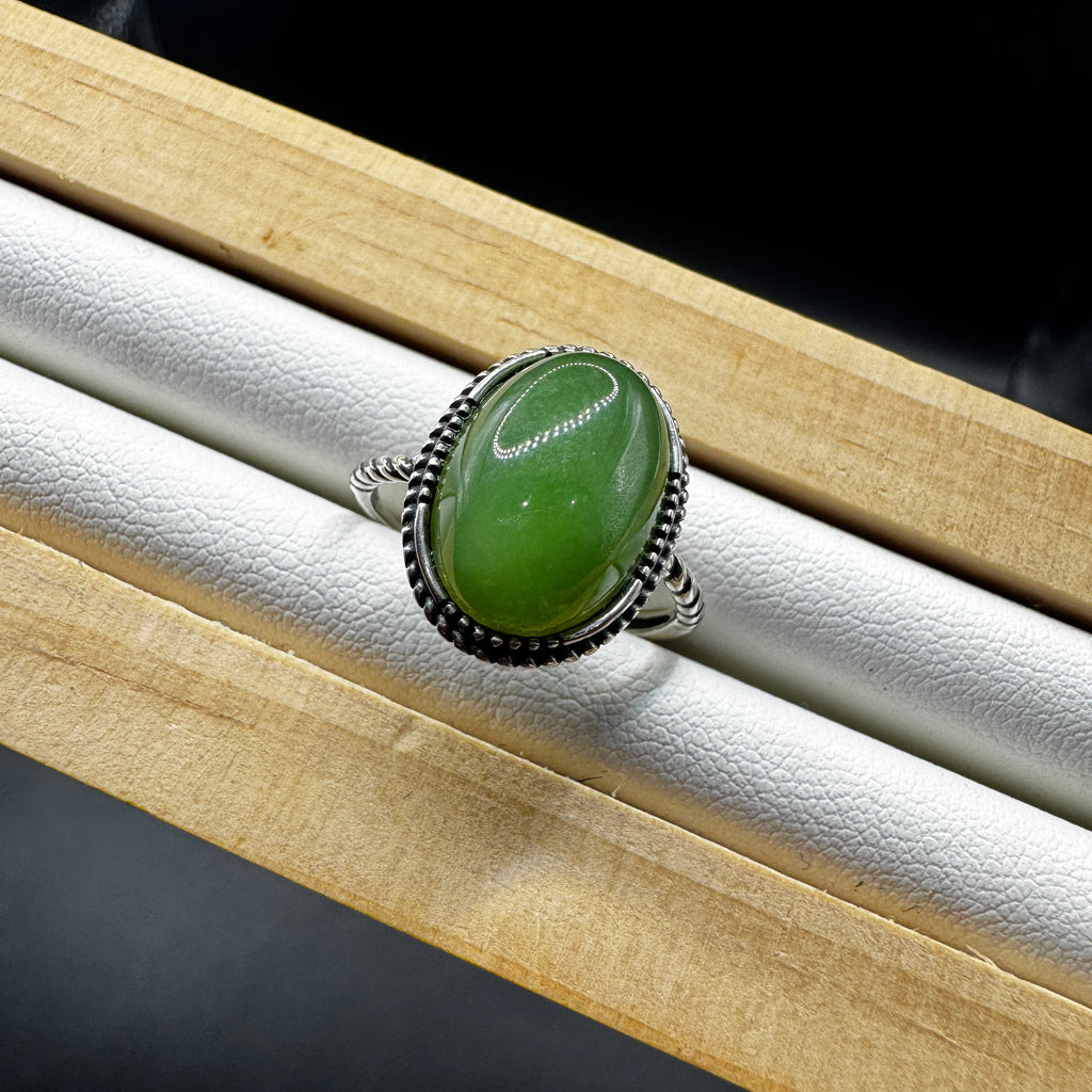 Green Jade S925 Adjustable Ring