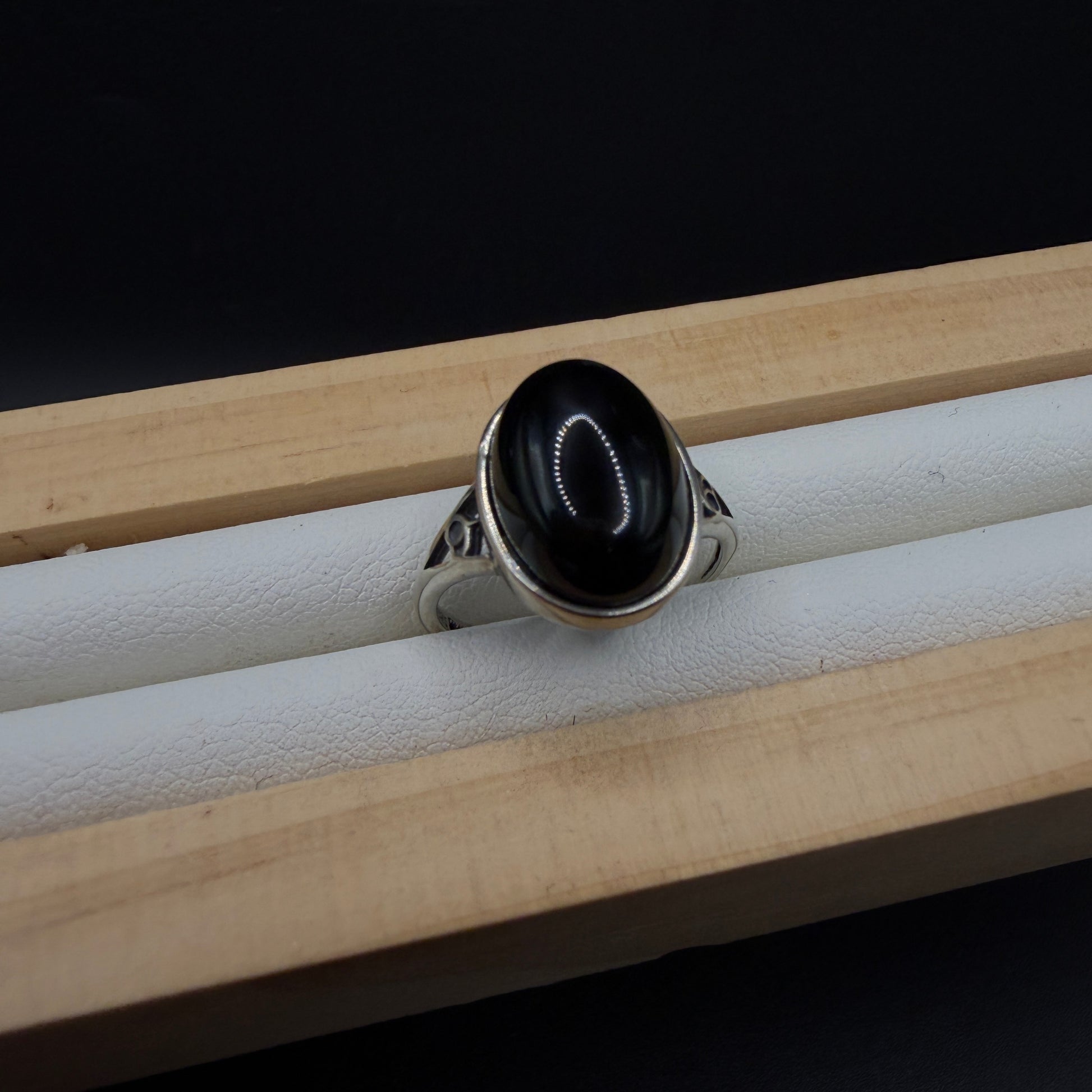 Black Agate S925 Adjustable Ring