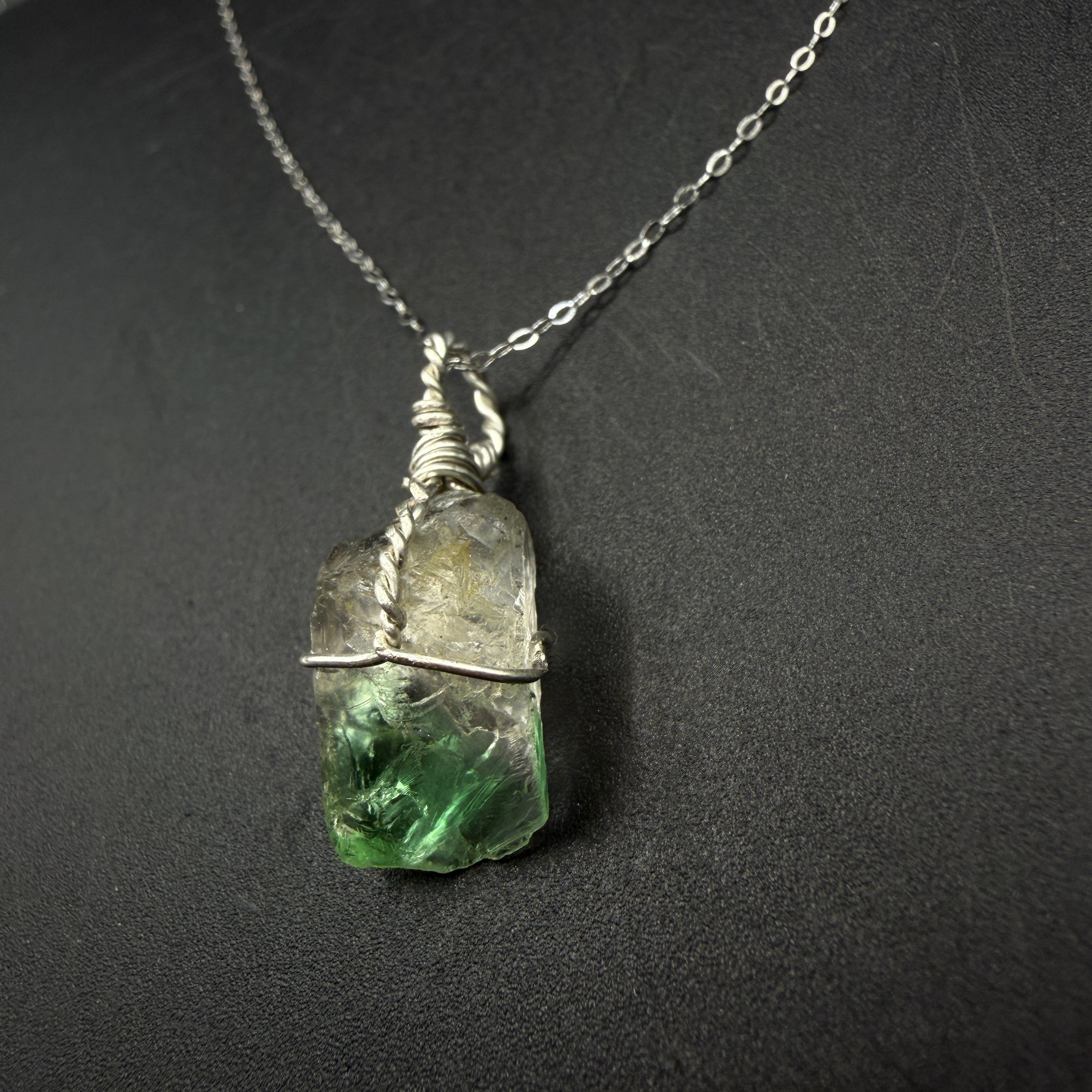 Green Lemurian Fluorite S925 Handmade Necklace