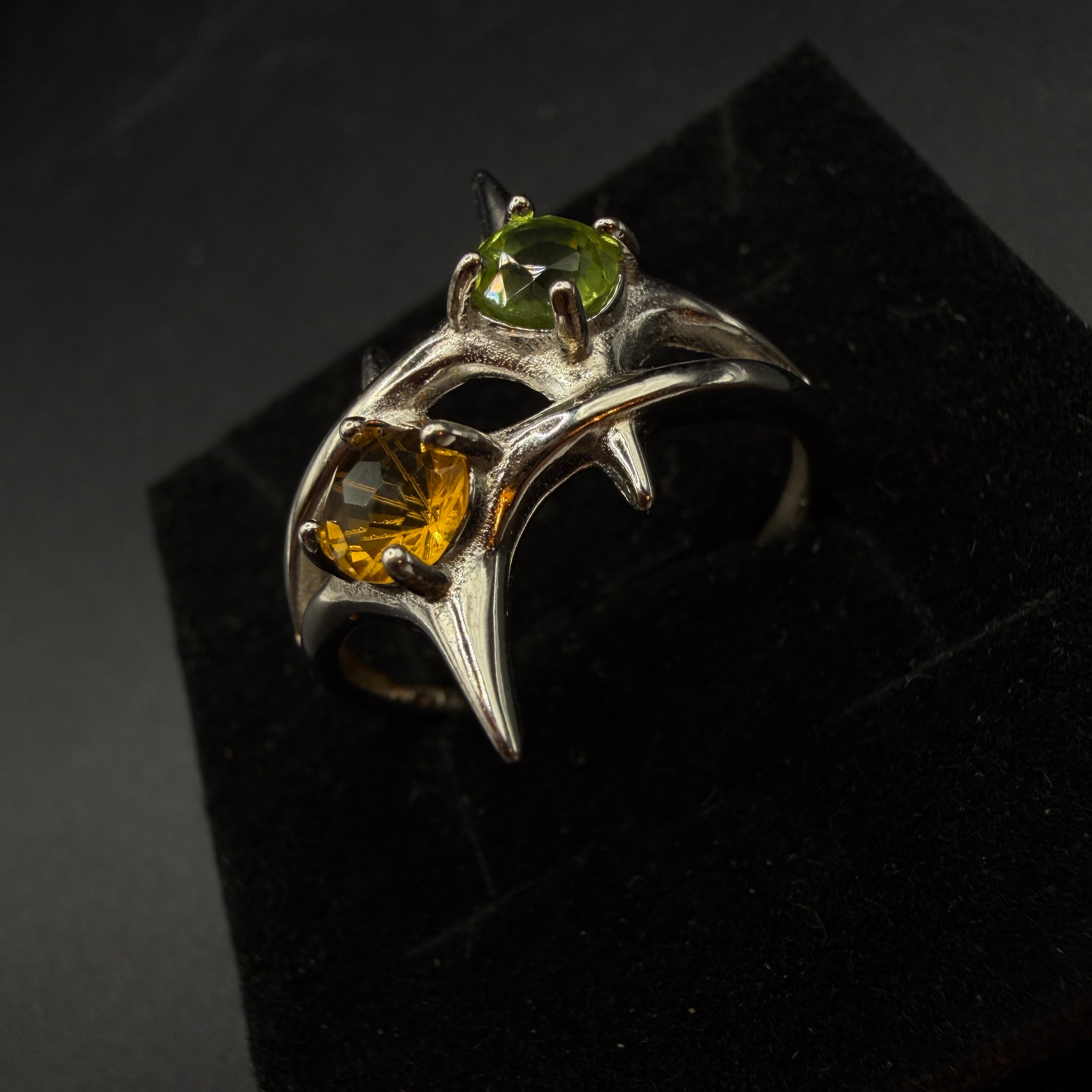 Peridot and Citrine Star S925 Certified Adjustable Ring