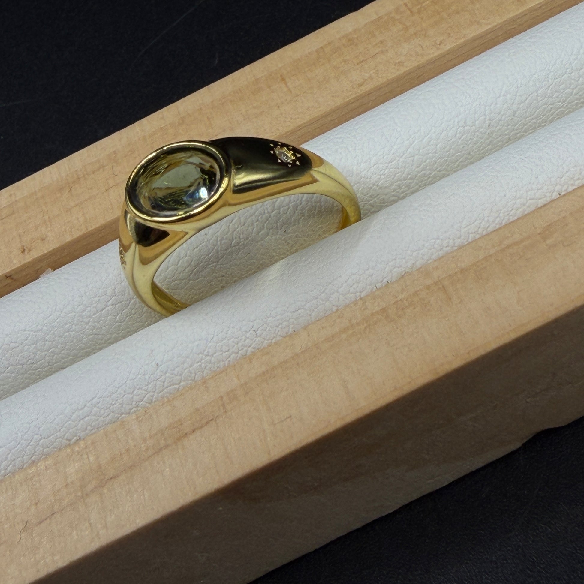 Moldavite S925 Adjustable Certified Gold Ring