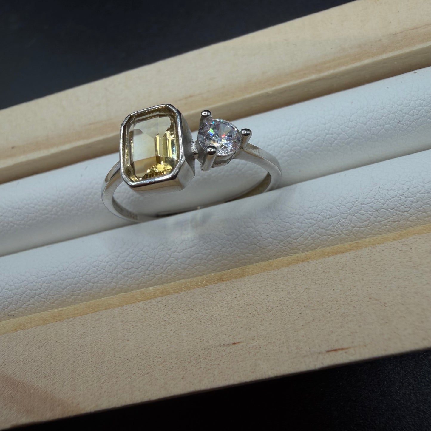 Citrine and Moissanite S925 Adjustable Ring