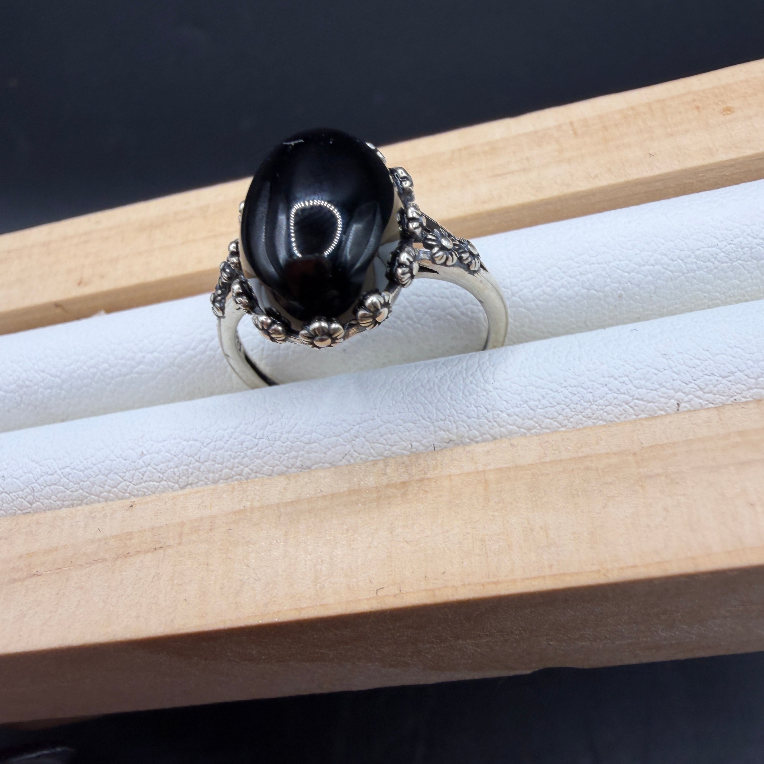 Black Agate S925 Adjustable Ring