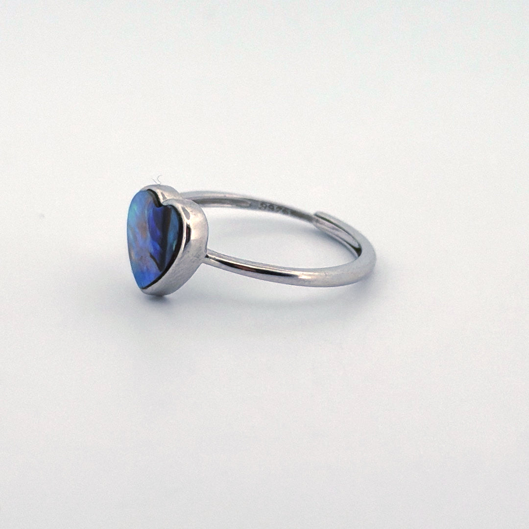 Abalone Shell Heart S925 Adjustable Ring