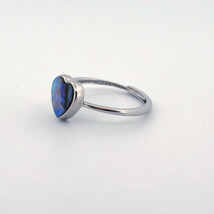 Abalone Shell Heart S925 Adjustable Ring