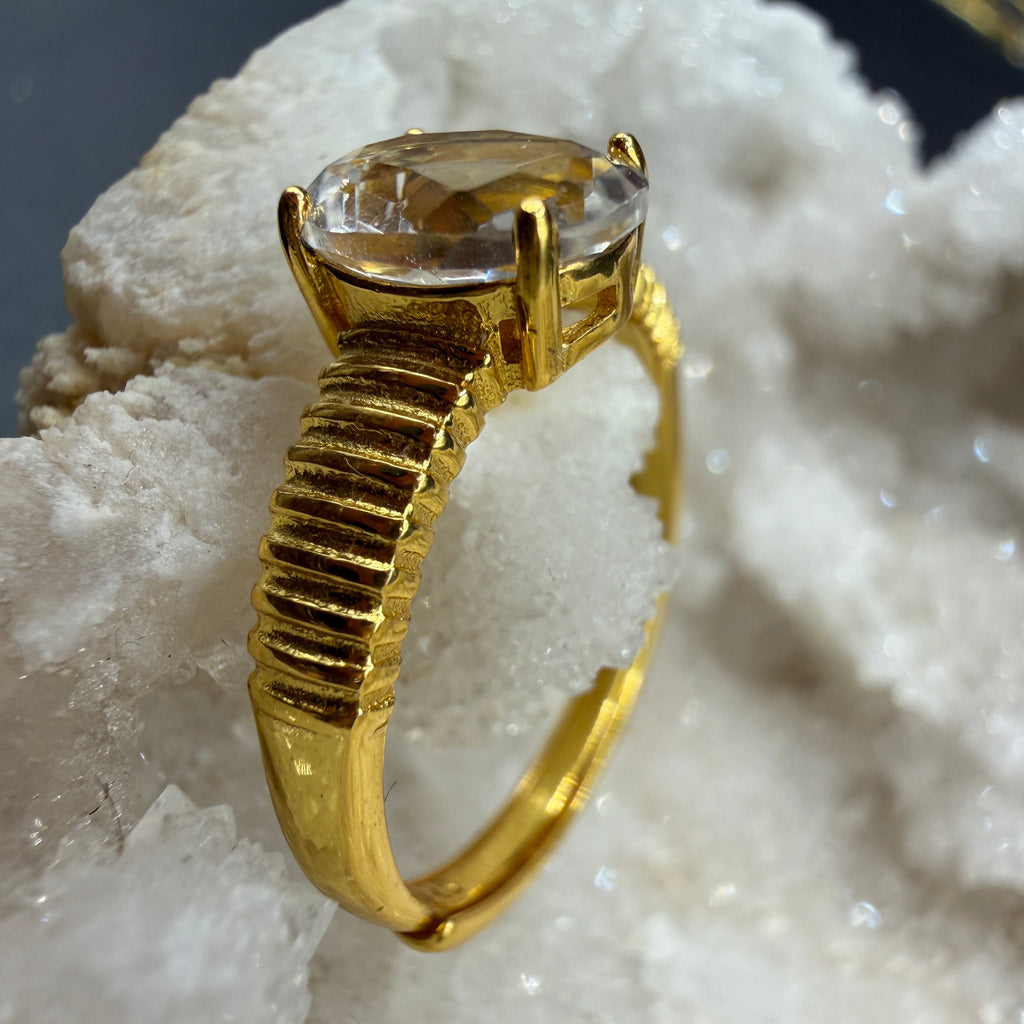 Clear Quartz S925 Adjustable Ring