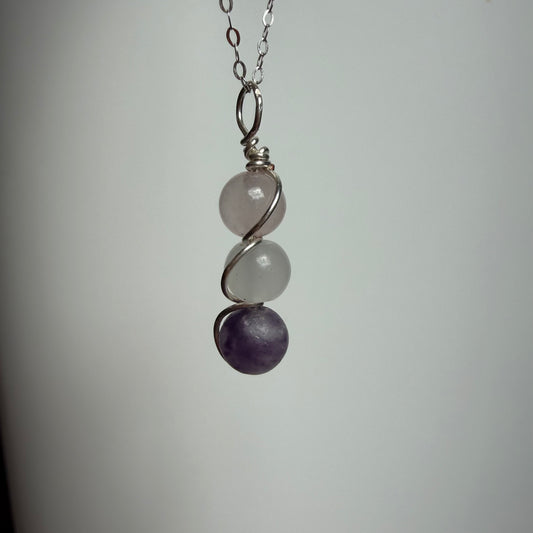 Pure Presence Rose Quartz Moonstone and Lepidolite Handmade Necklace
