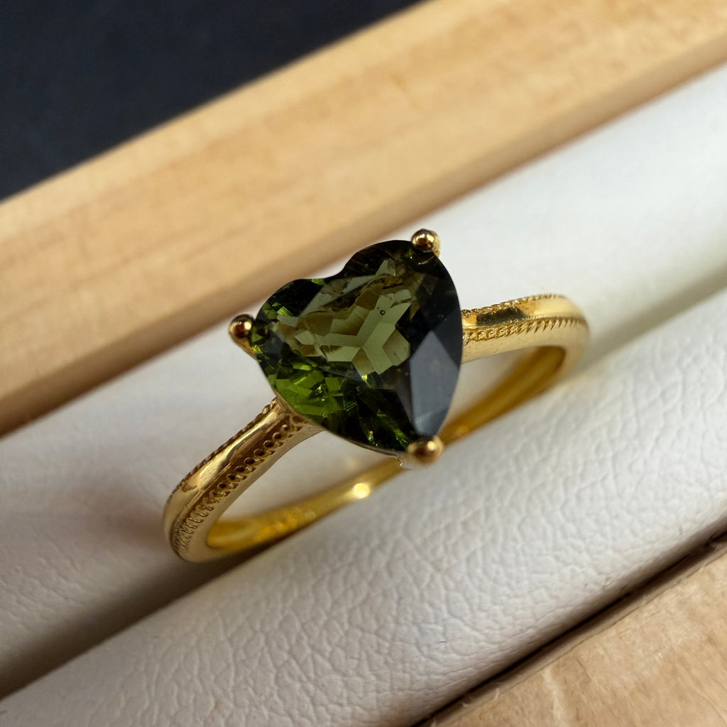 Moldavite S925 Adjustable Certified Gold Ring