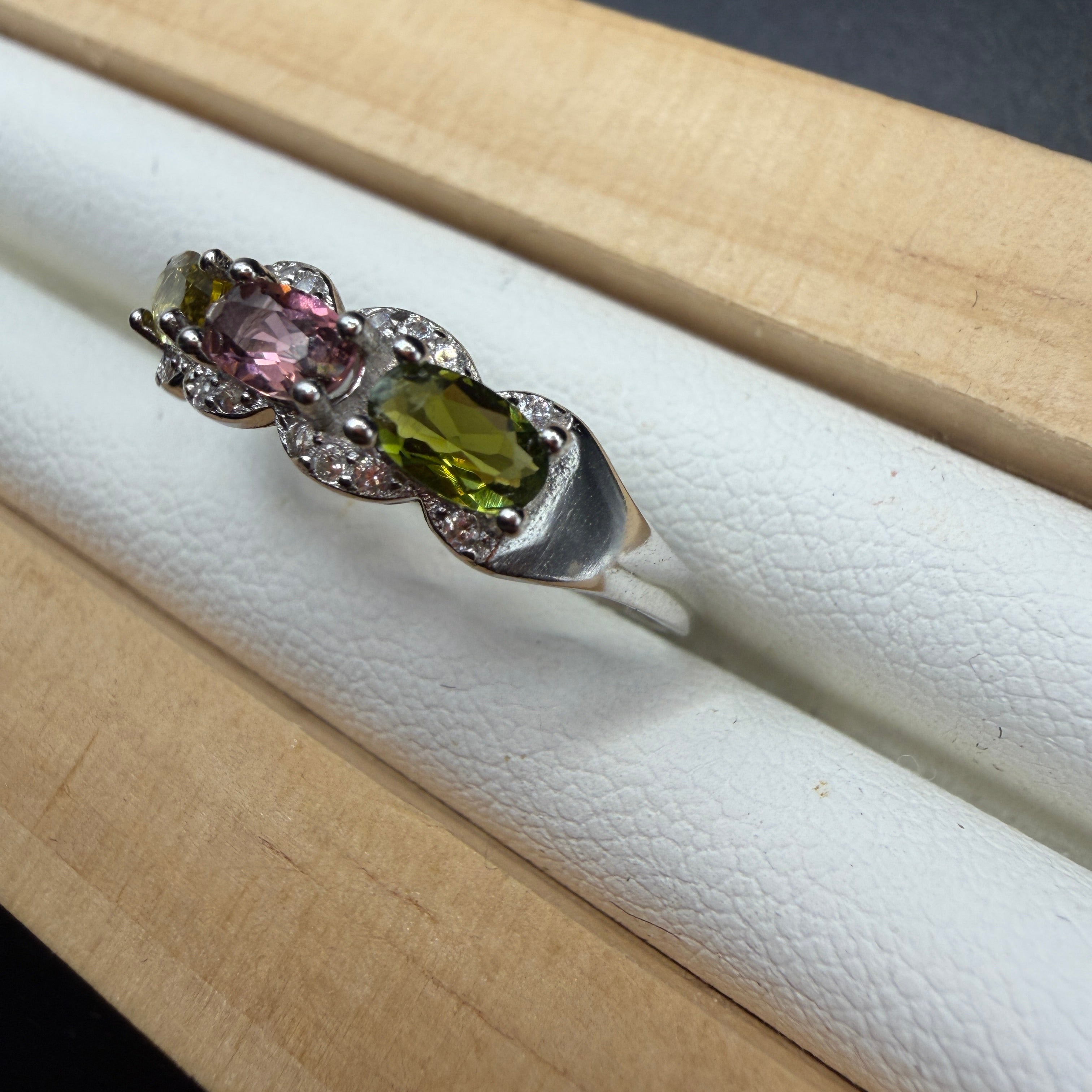 Rainbow Tourmaline S925 Adjustable Ring
