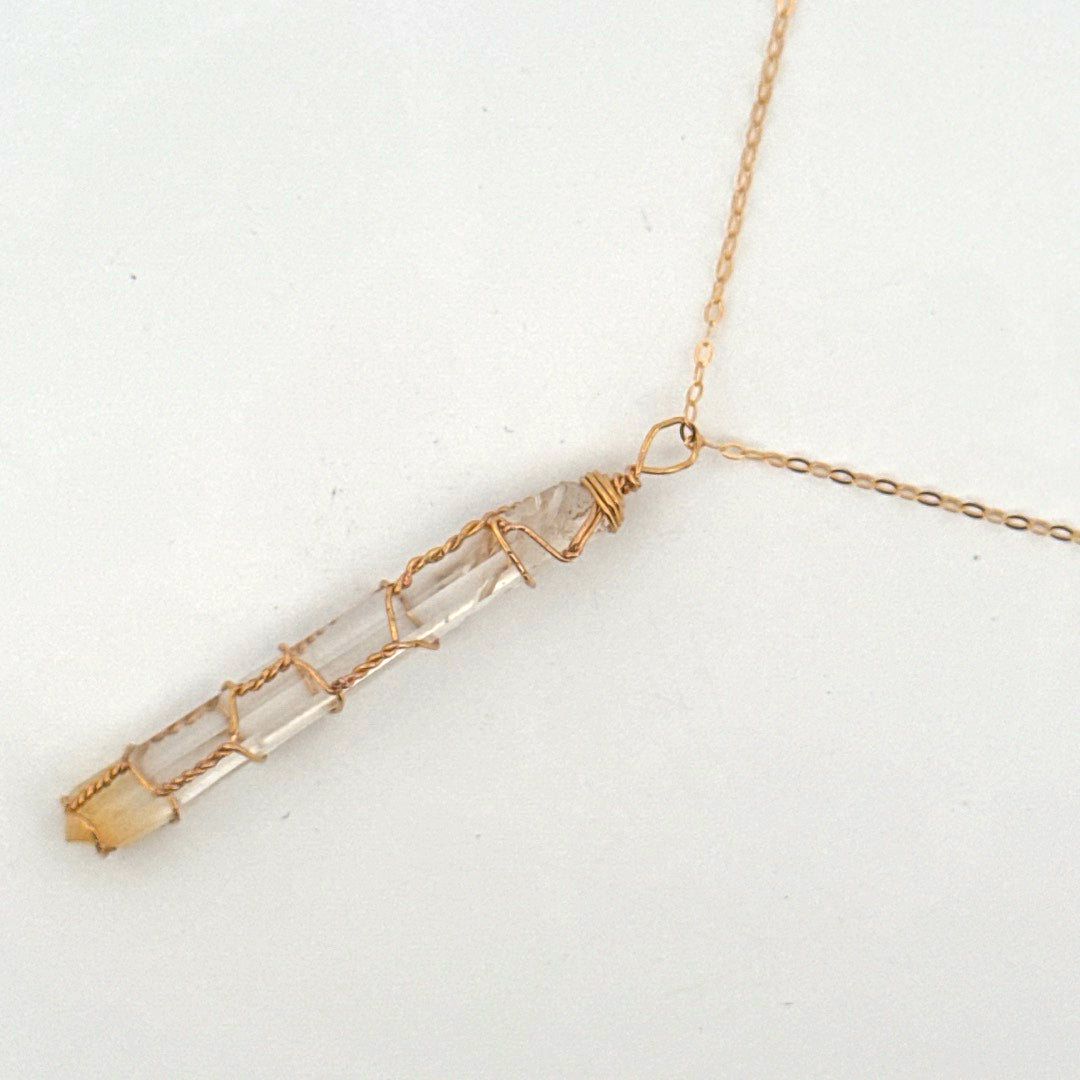 Lemurian Mango Quartz Gold Handmade Necklace on S925 Chain