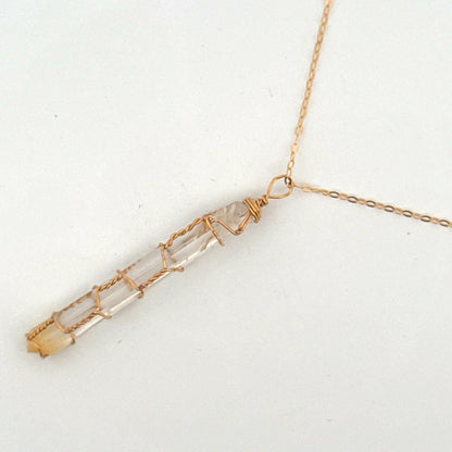 Lemurian Mango Quartz Gold Handmade Necklace on S925 Chain